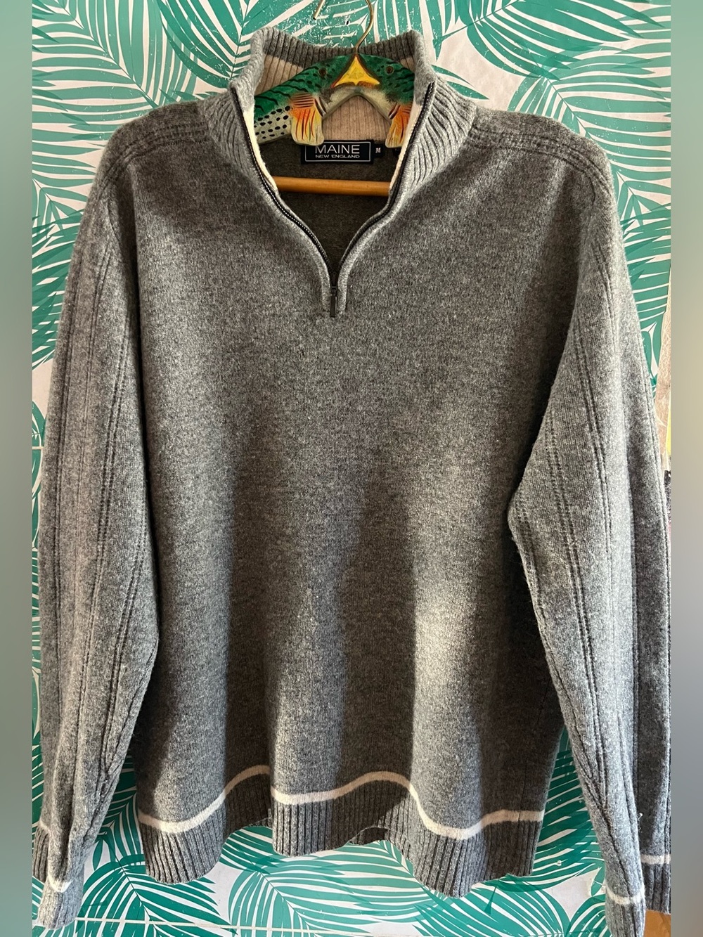 Maine New England 100% lamb wool Half-Zip Sweater in Charcoal Gray Sz M